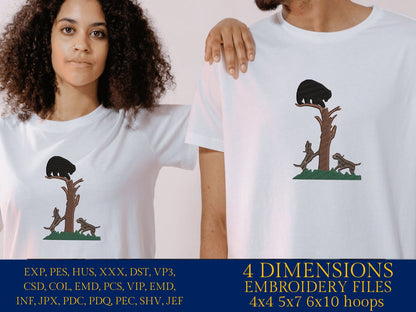 Machine Embroidery files, Hounds hunt a black bear, PES, xxx, dst, hus & more
