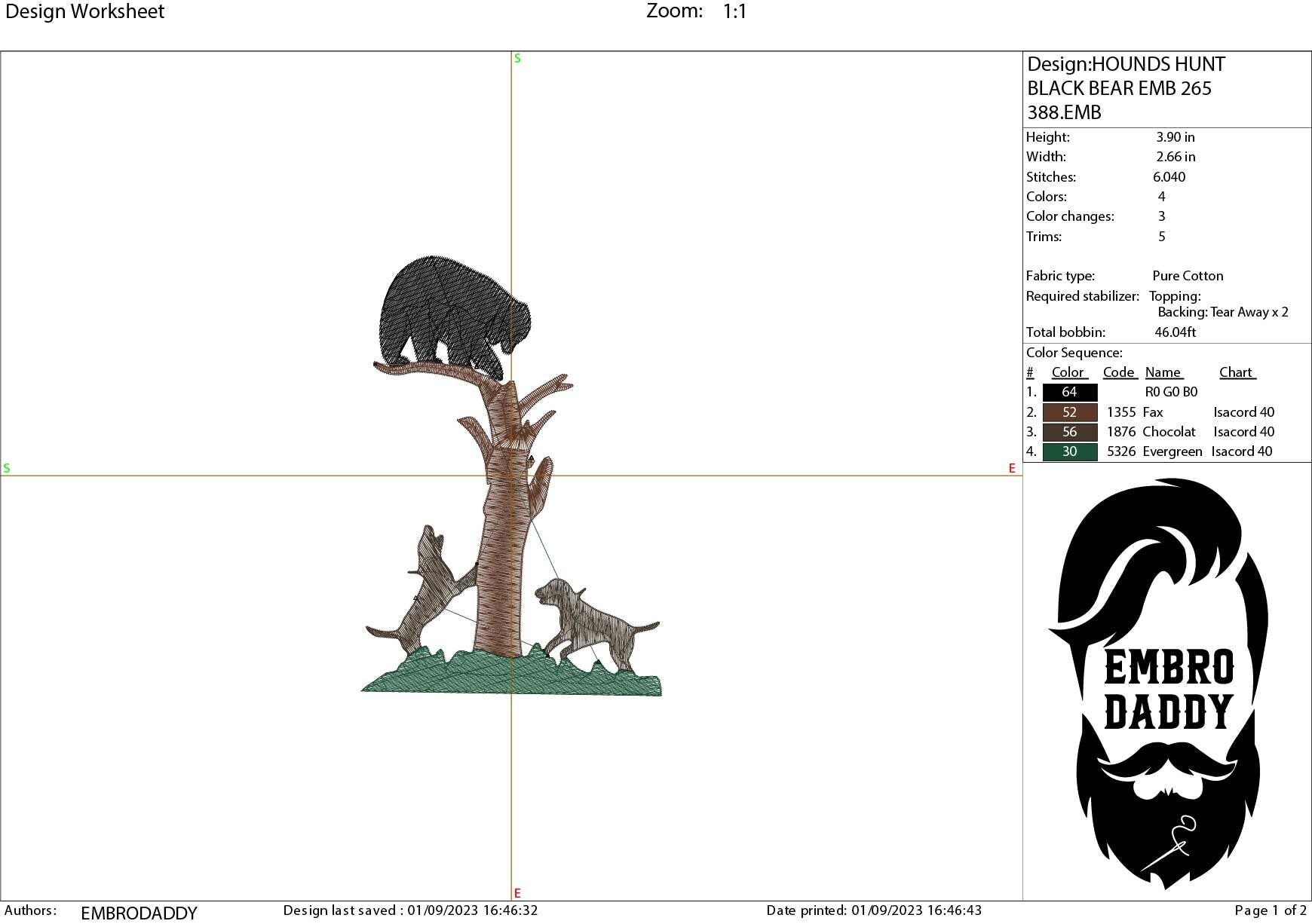 Machine Embroidery files, Hounds hunt a black bear, PES, xxx, dst, hus & more