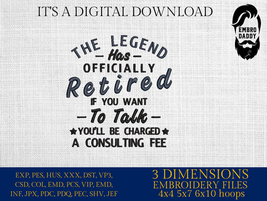 Machine Embroidery files, the legend has retired, PES, DST, hus & more