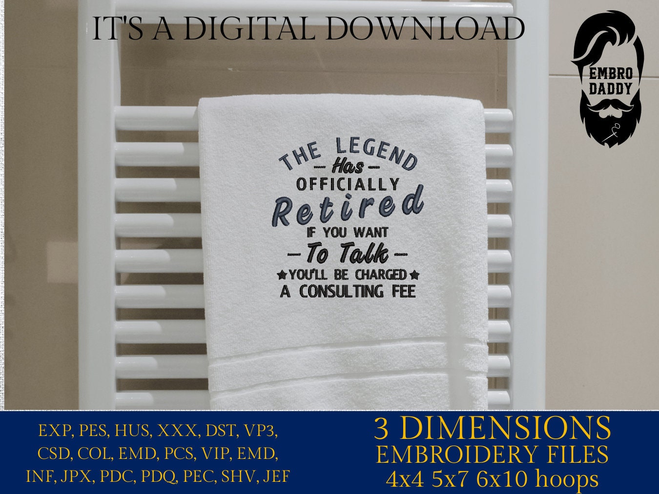 Machine Embroidery files, the legend has retired, PES, DST, hus & more