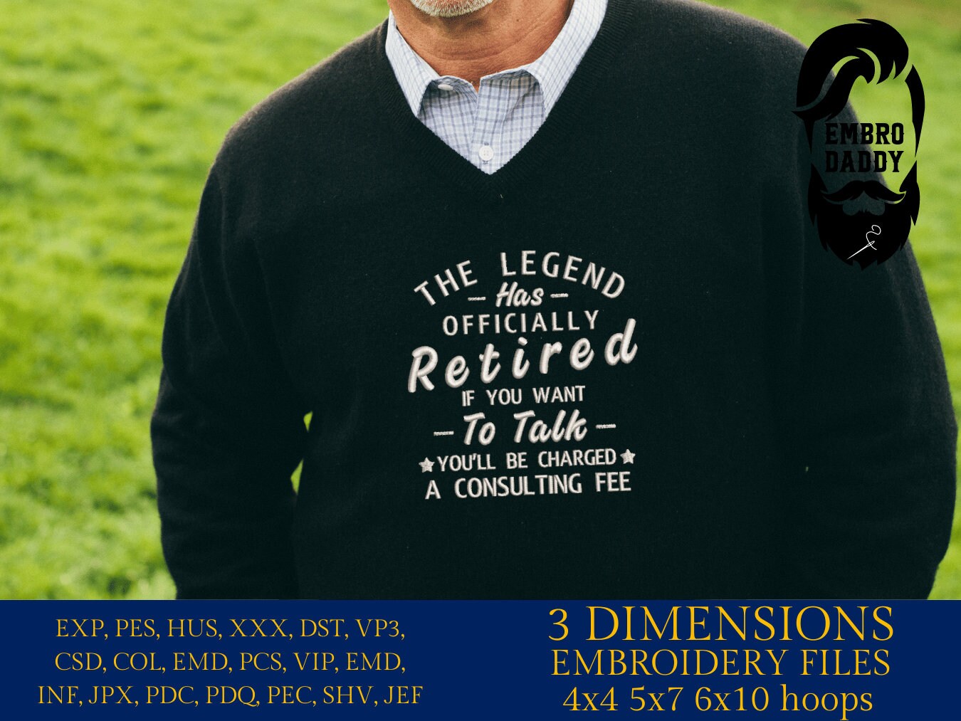 Machine Embroidery files, the legend has retired, PES, DST, hus & more