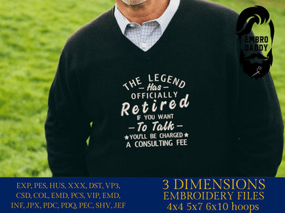 Machine Embroidery files, the legend has retired, PES, DST, hus & more
