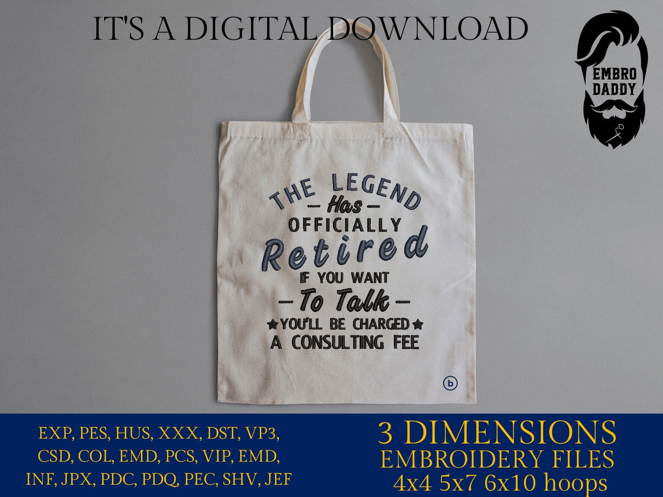 Machine Embroidery files, the legend has retired, PES, DST, hus & more