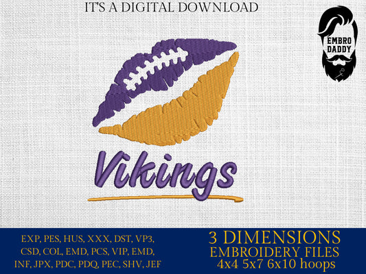 Machine Embroidery, lips Vikings embroidery design, gift idea PES, xxx, hus & more, fan embroidery files
