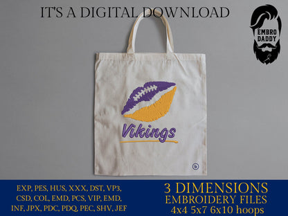 Machine Embroidery, lips Vikings embroidery design, football gift idea PES, xxx, hus & more, fan embroidery files