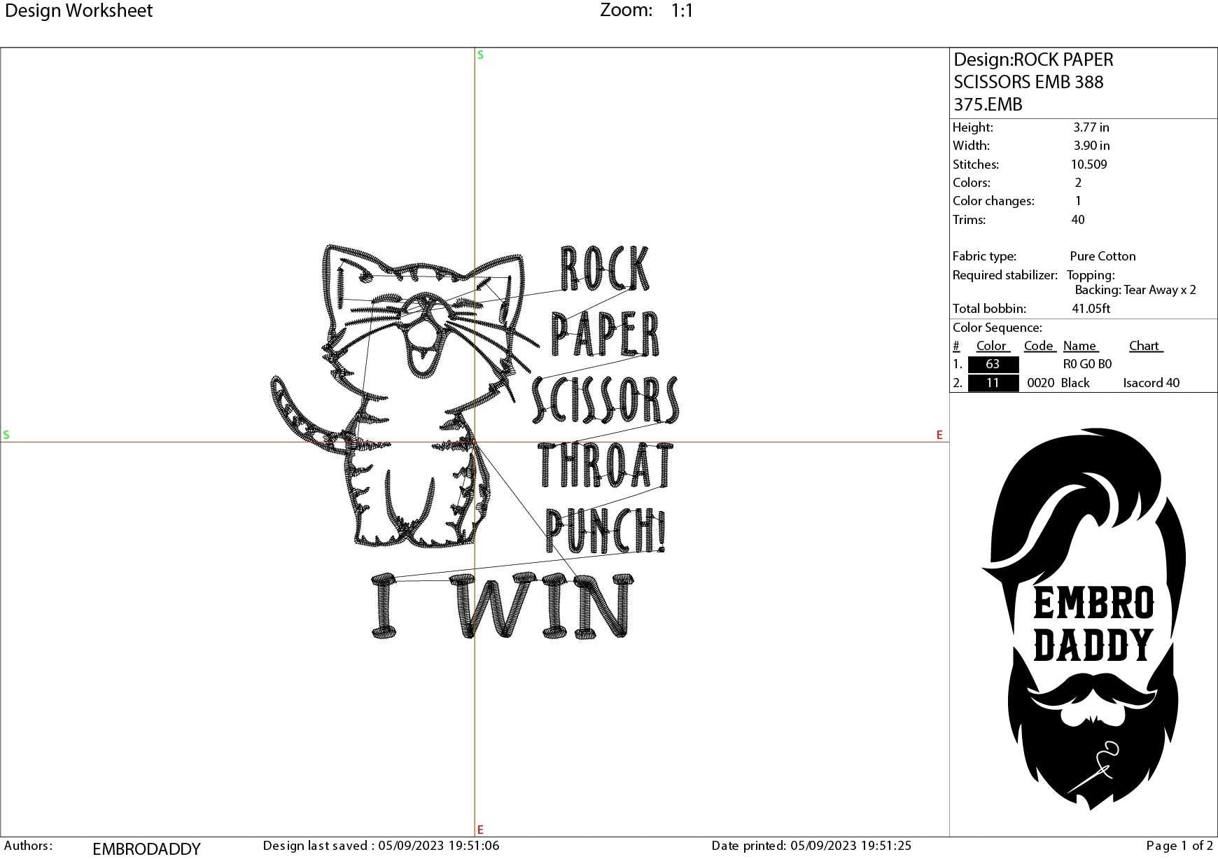 Machine Embroidery files, Cat Rock Paper Scissors Throat Punch, PES, DST, xxx, hus and more