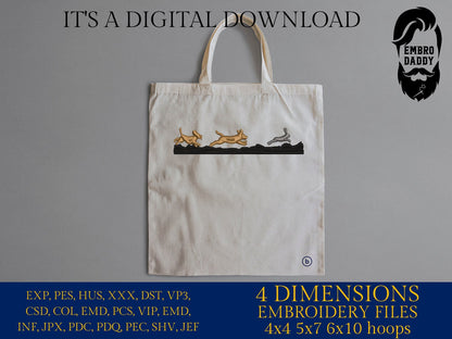 Machine Embroidery files, Beagles hunt a rabbit, PES, xxx, dst, hus & more