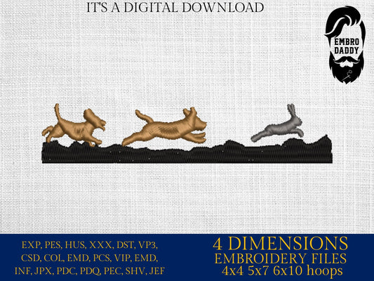 Machine Embroidery files, Beagles hunt a rabbit, PES, xxx, dst, hus & more