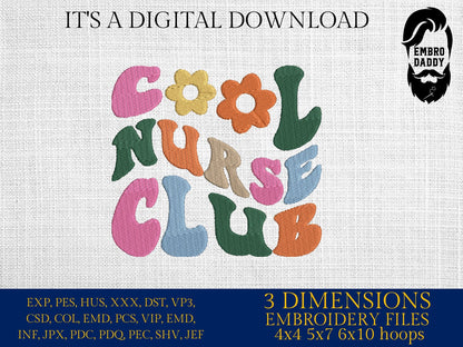 Machine Embroidery files, cool nurse club , dst PES, xxx, hus & more