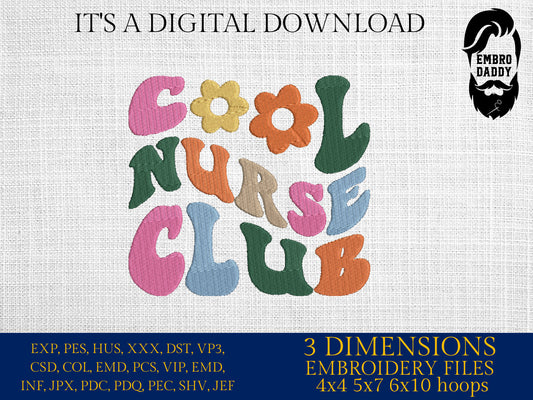 Machine Embroidery files, cool nurse club , dst PES, xxx, hus & more