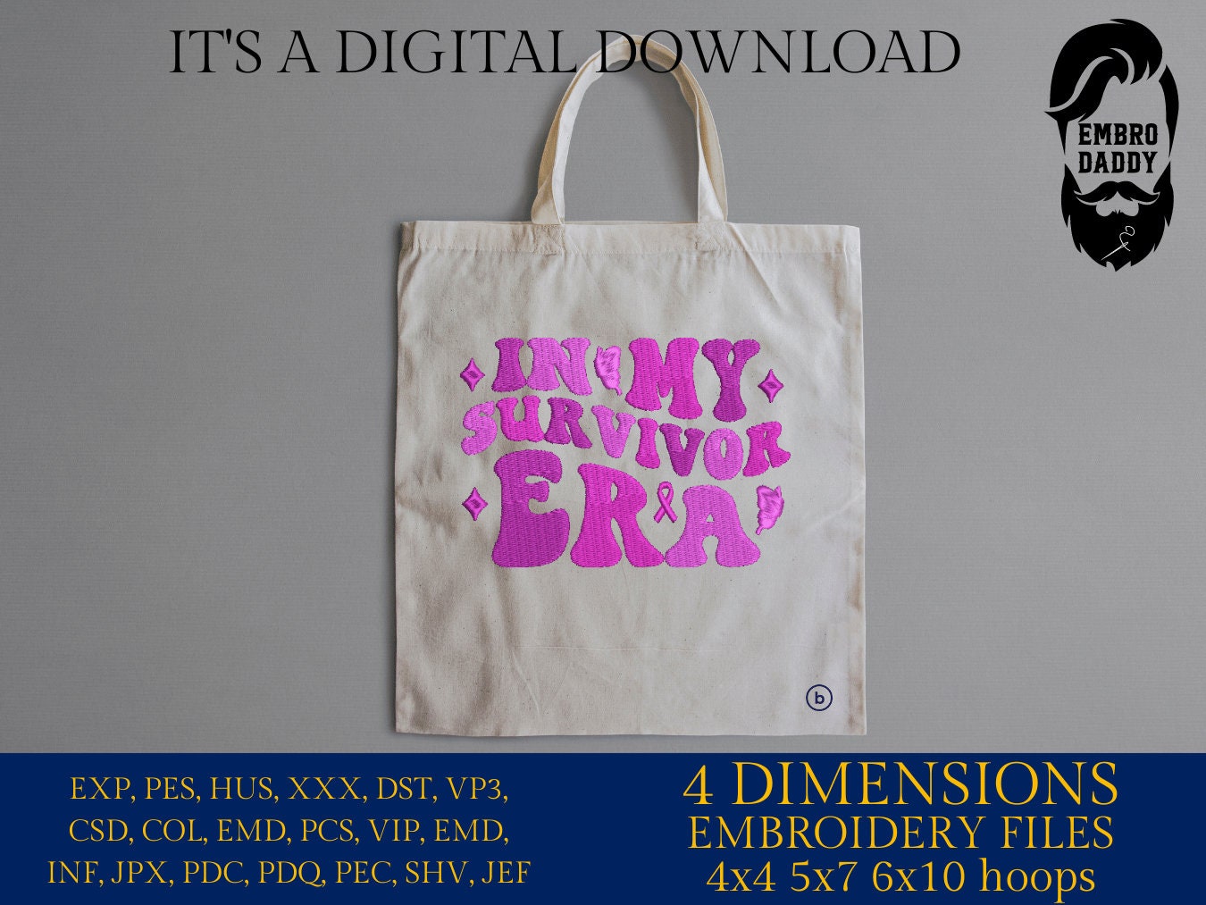 Machine Embroidery files, In my survivor era, PES, xxx, dst, hus & more