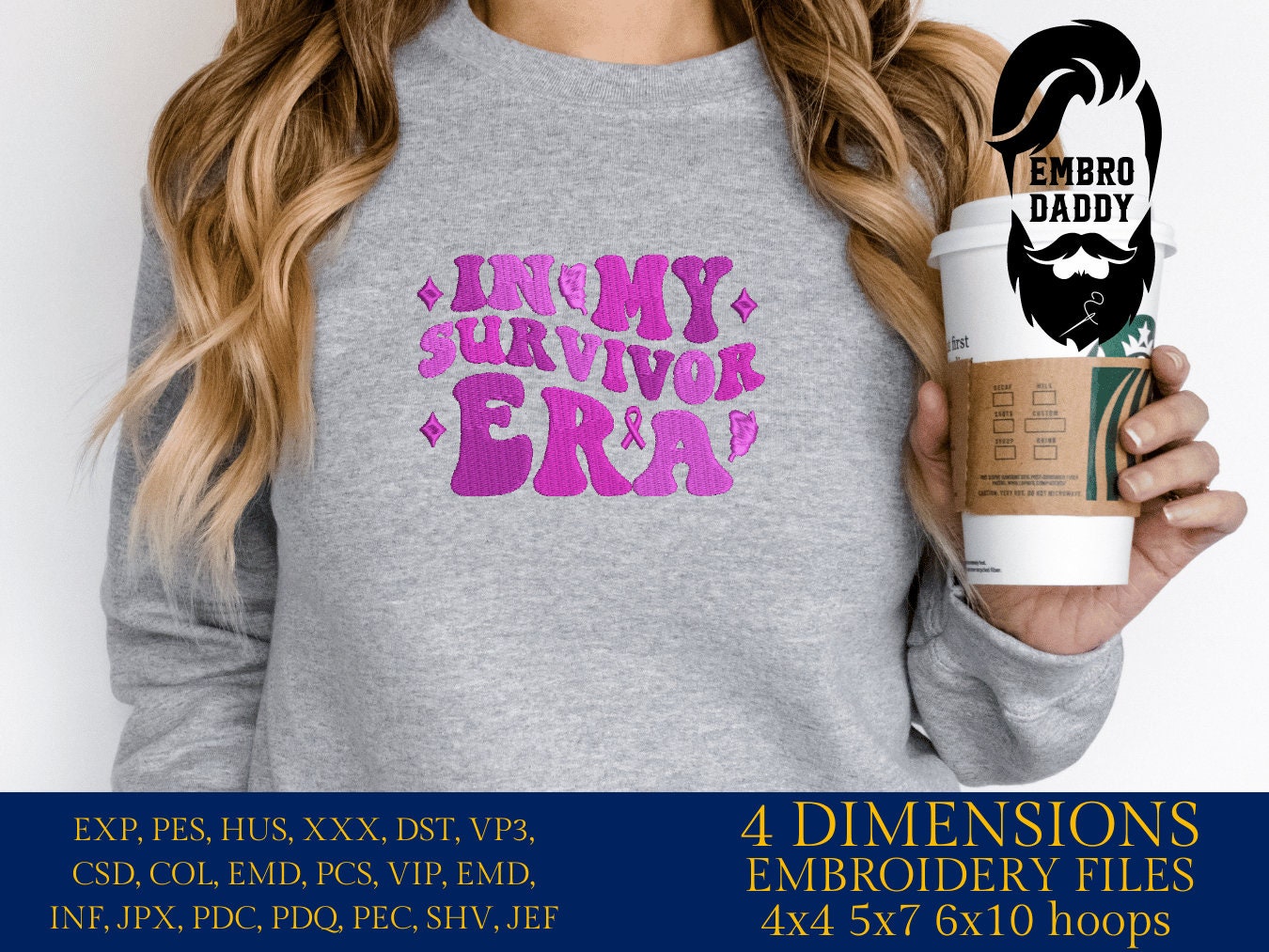 Machine Embroidery files, In my survivor era, PES, xxx, dst, hus & more