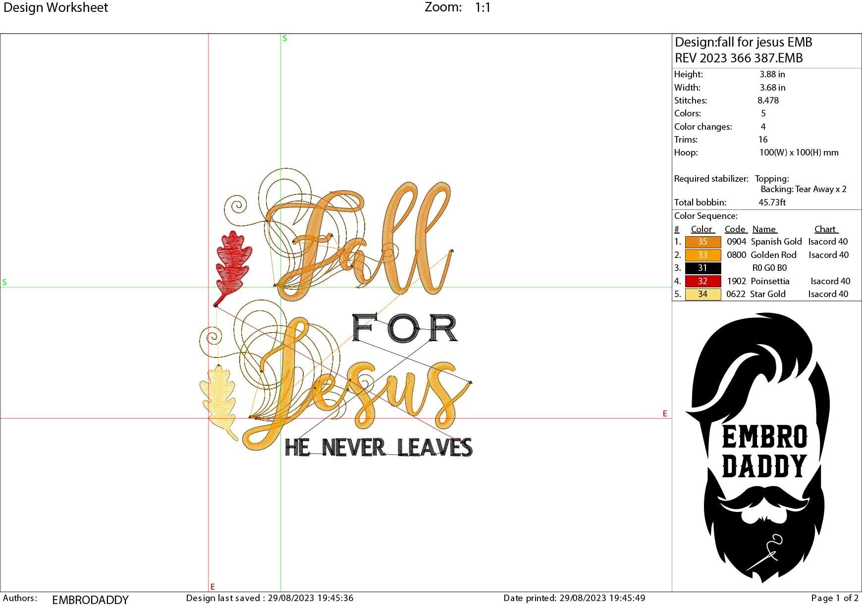 Machine Embroidery files, Fall for Jesus, PES, DST, xxx, hus & more