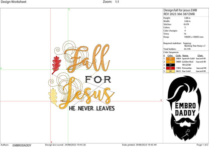 Machine Embroidery files, Fall for Jesus, PES, DST, xxx, hus & more