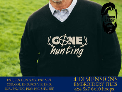 Machine Embroidery files, Gone Hunting, PES, DST, xxx, hus and more