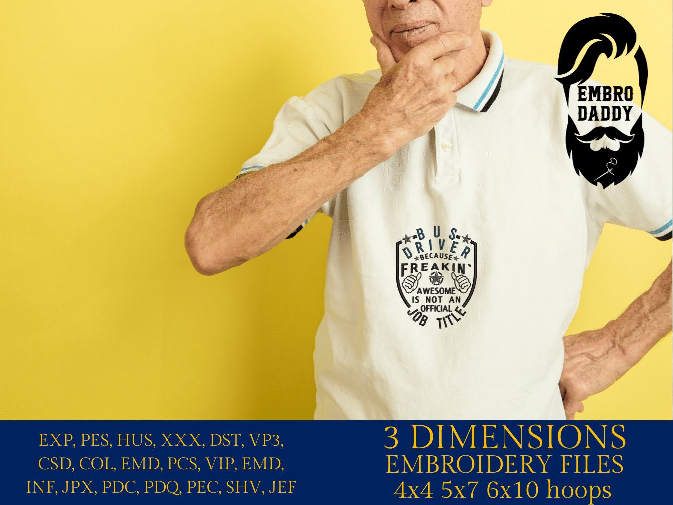 Machine Embroidery files, Bus Driver, PES, DST, xxx, hus & more