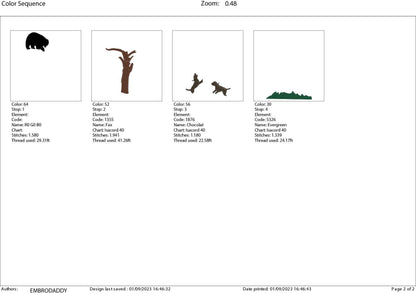 Machine Embroidery files, Hounds hunt a black bear, PES, xxx, dst, hus & more