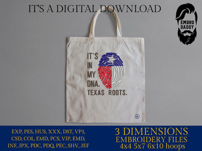 Machine Embroidery files, It's in my DNA Texas Roots, PES, DST, xxx, hus & more, Family reunion