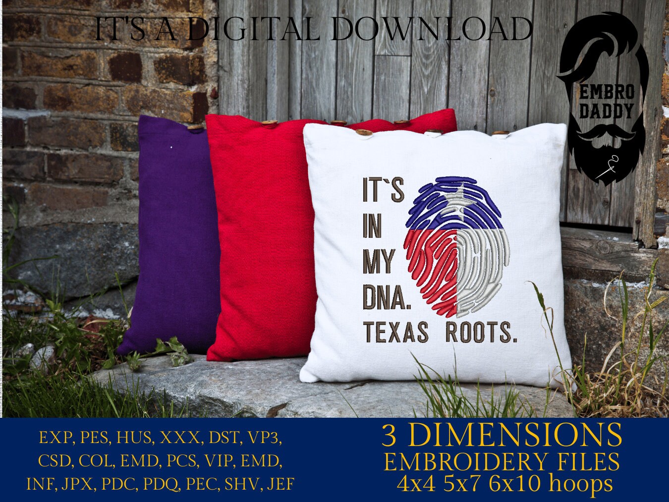 Machine Embroidery files, It's in my DNA Texas Roots, PES, DST, xxx, hus & more, Family reunion