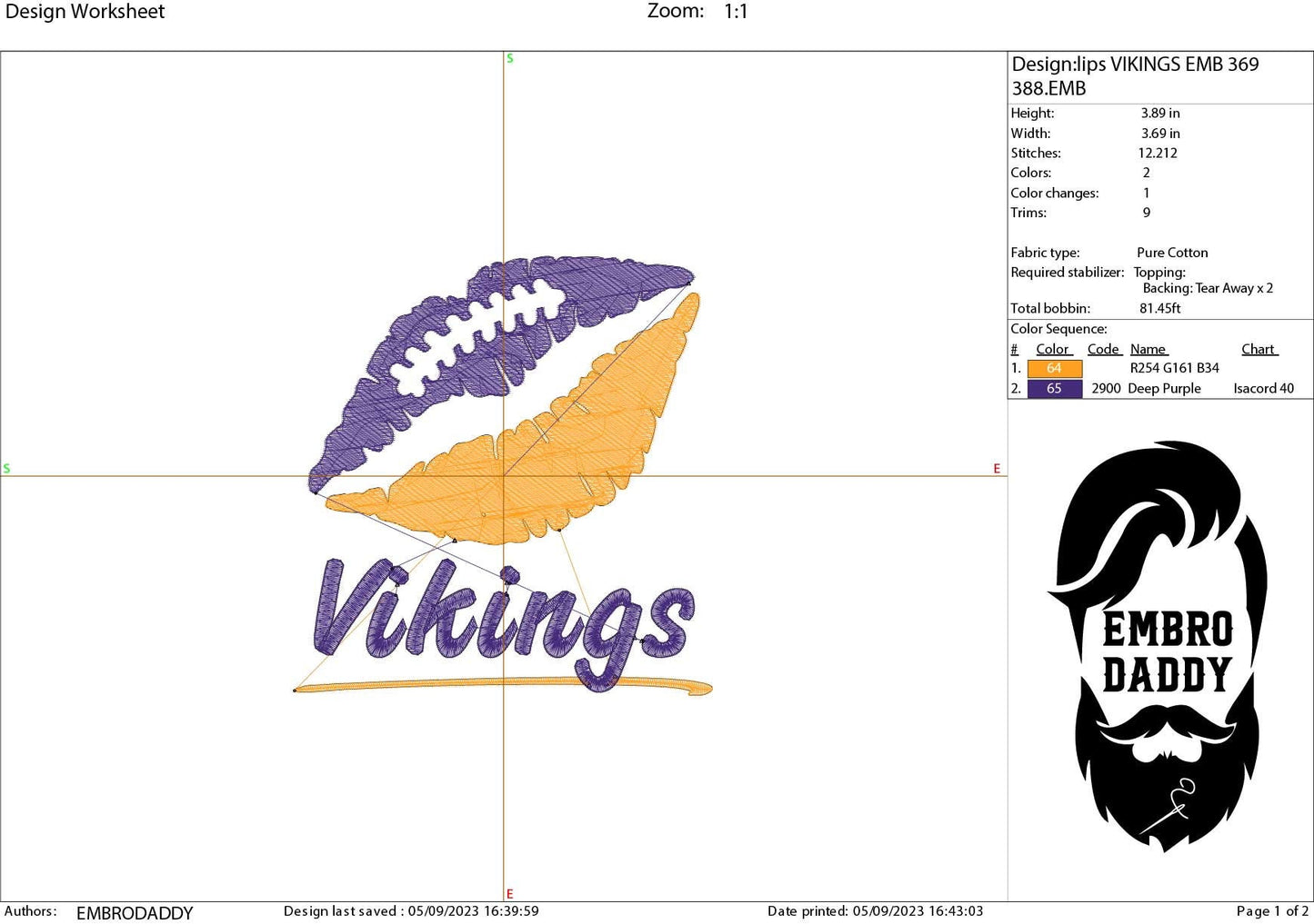 Machine Embroidery, lips Vikings embroidery design, football gift idea PES, xxx, hus & more, fan embroidery files