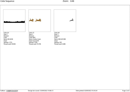 Machine Embroidery files, Beagles hunt a rabbit, PES, xxx, dst, hus & more