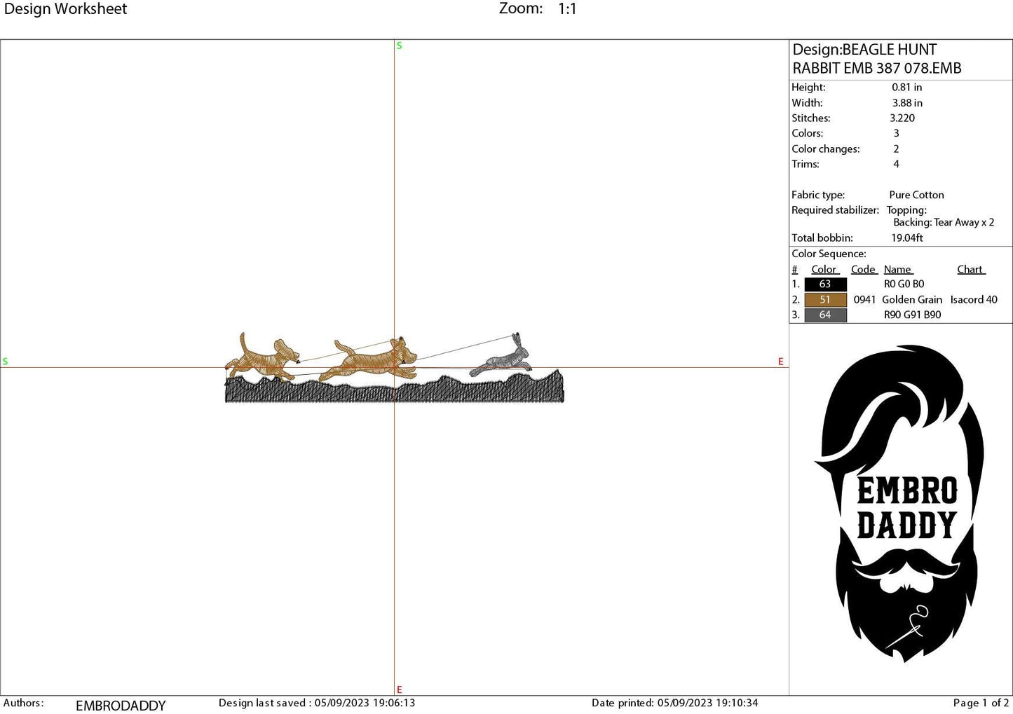 Machine Embroidery files, Beagles hunt a rabbit, PES, xxx, dst, hus & more