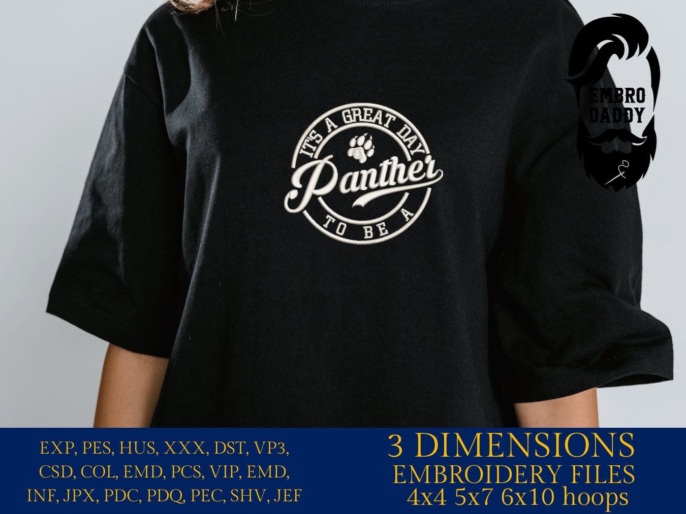 Machine Embroidery files, It's a Great Day To Be a Panther, PES, xxx, hus & more, fan embroidery files