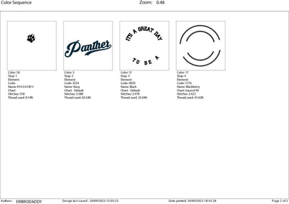 Machine Embroidery files, It's a Great Day To Be a Panther, PES, xxx, hus & more, fan embroidery files