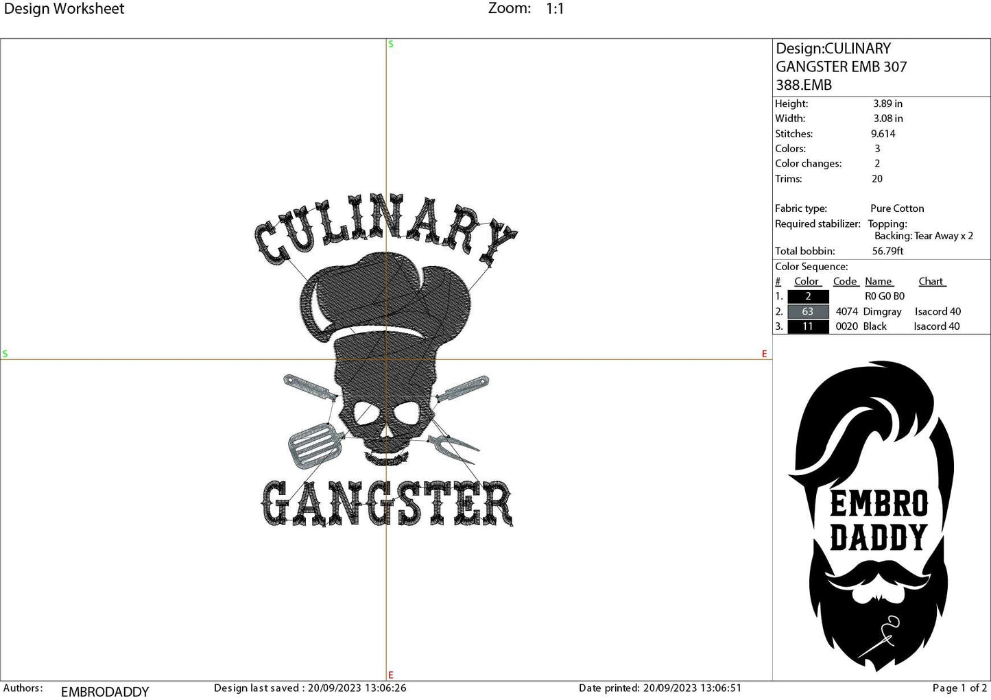 Machine Embroidery files, culinary skull chef, PES, xxx, hus & more