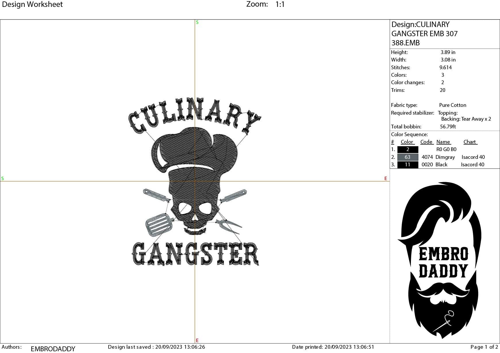 Machine Embroidery files, culinary skull chef, PES, xxx, hus & more