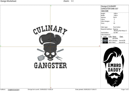 Machine Embroidery files, culinary skull chef, PES, xxx, hus & more