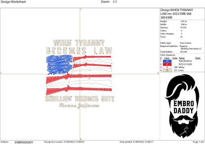 Machine Embroidery files, when tyranny becomes law, dst, PES, xxx, hus & more