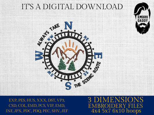 Machine Embroidery files, always take the scenic route, PES, DST, xxx, hus & more