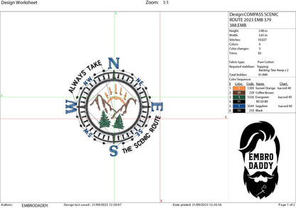 Machine Embroidery files, always take the scenic route, PES, DST, xxx, hus & more