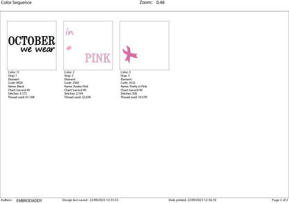 Machine Embroidery files, in october we wear pink, PES, xxx, dst, hus & more