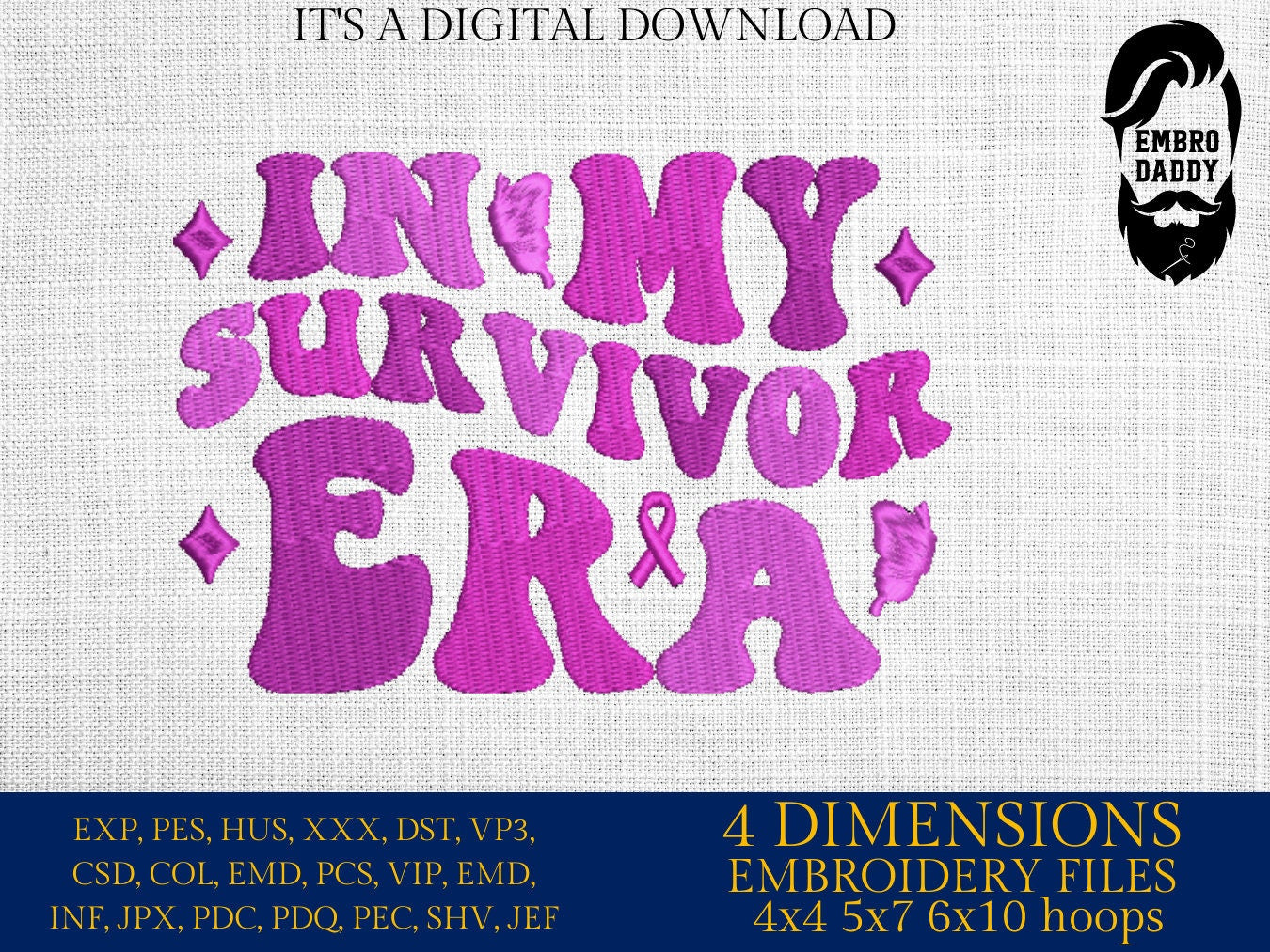 Machine Embroidery files, In my survivor era, PES, xxx, dst, hus & more