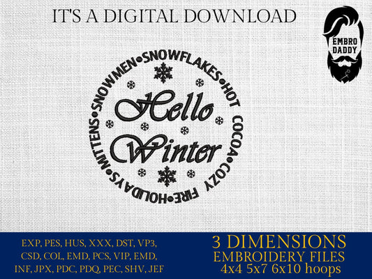 Machine Embroidery files, Hello Winter, PES, DST, xxx, hus and more