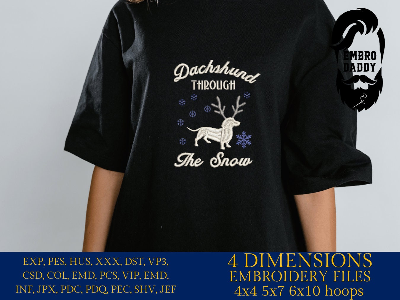 Machine Embroidery files, Dachshund through the Snow, PES, DST, xxx, hus and more