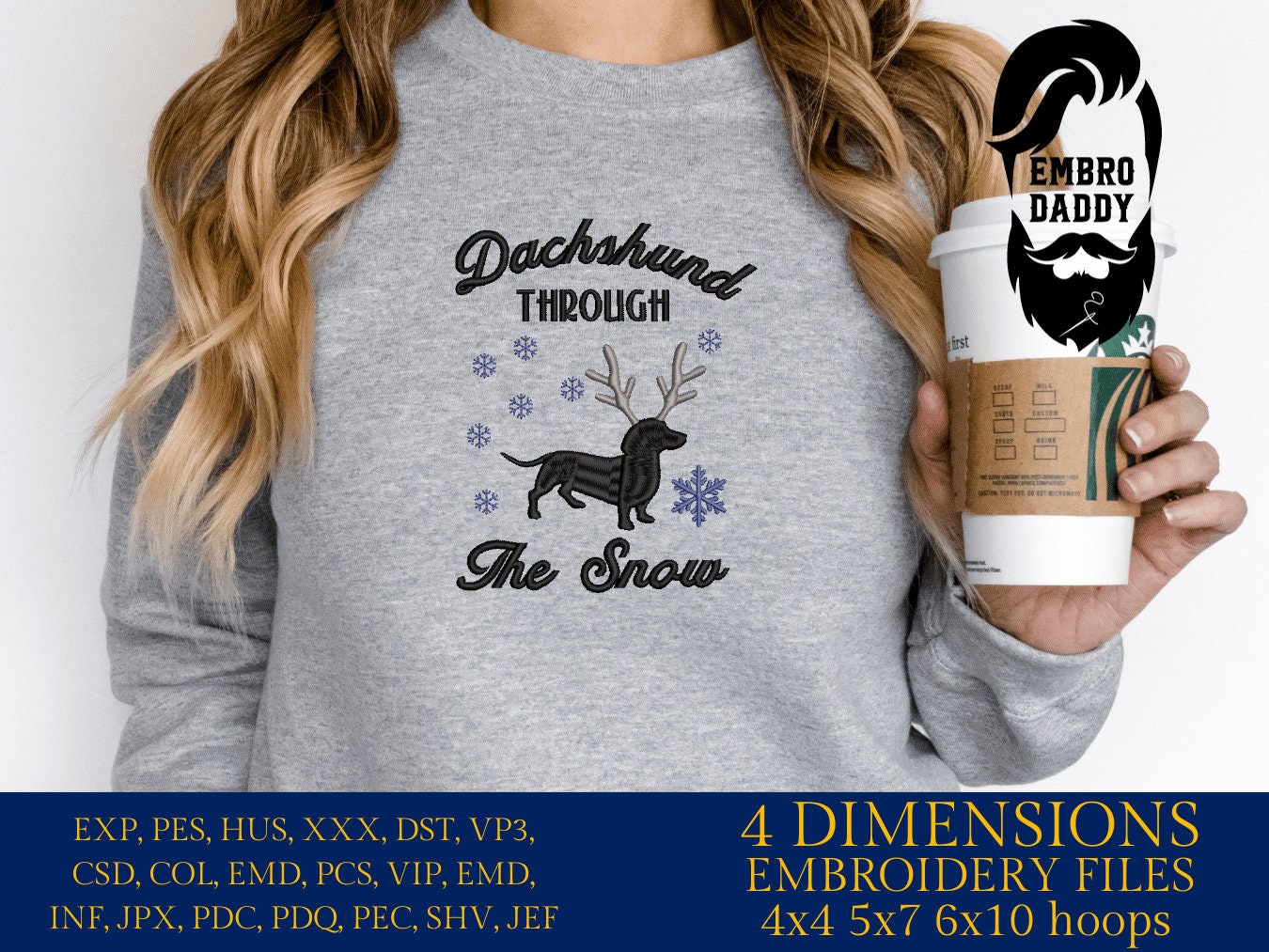 Machine Embroidery files, Dachshund through the Snow, PES, DST, xxx, hus and more