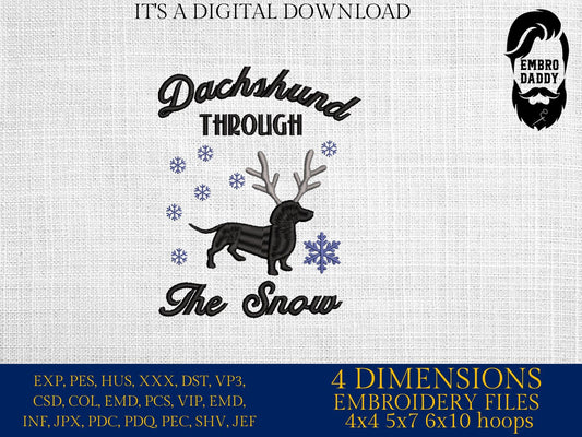 Machine Embroidery files, Dachshund through the Snow, PES, DST, xxx, hus and more