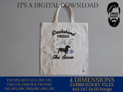 Machine Embroidery files, Dachshund through the Snow, PES, DST, xxx, hus and more