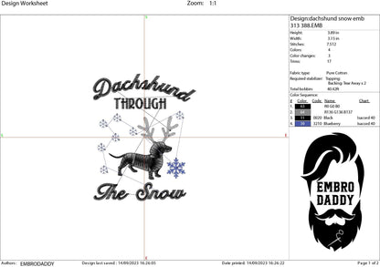 Machine Embroidery files, Dachshund through the Snow, PES, DST, xxx, hus and more