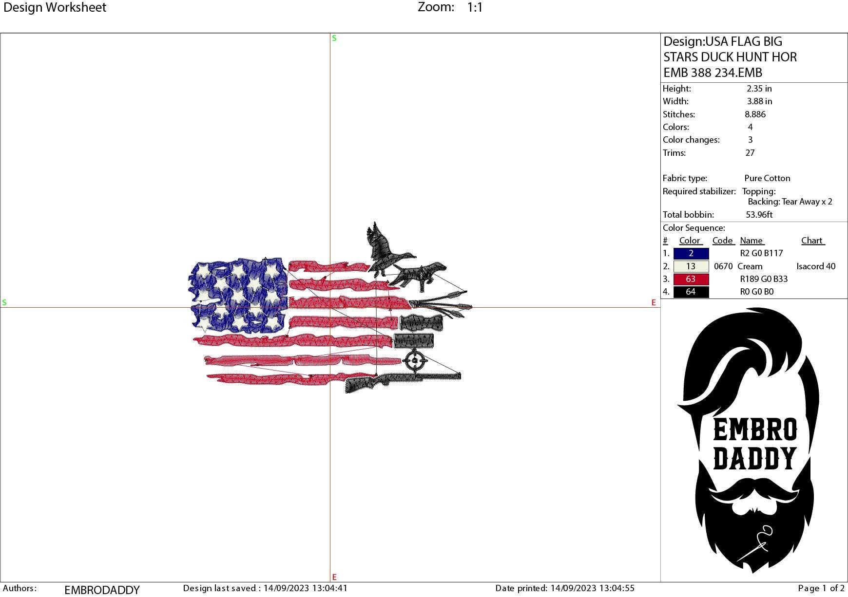 Machine Embroidery files, Duck Hunting USA Flag, PES, DST, xxx, hus & more,