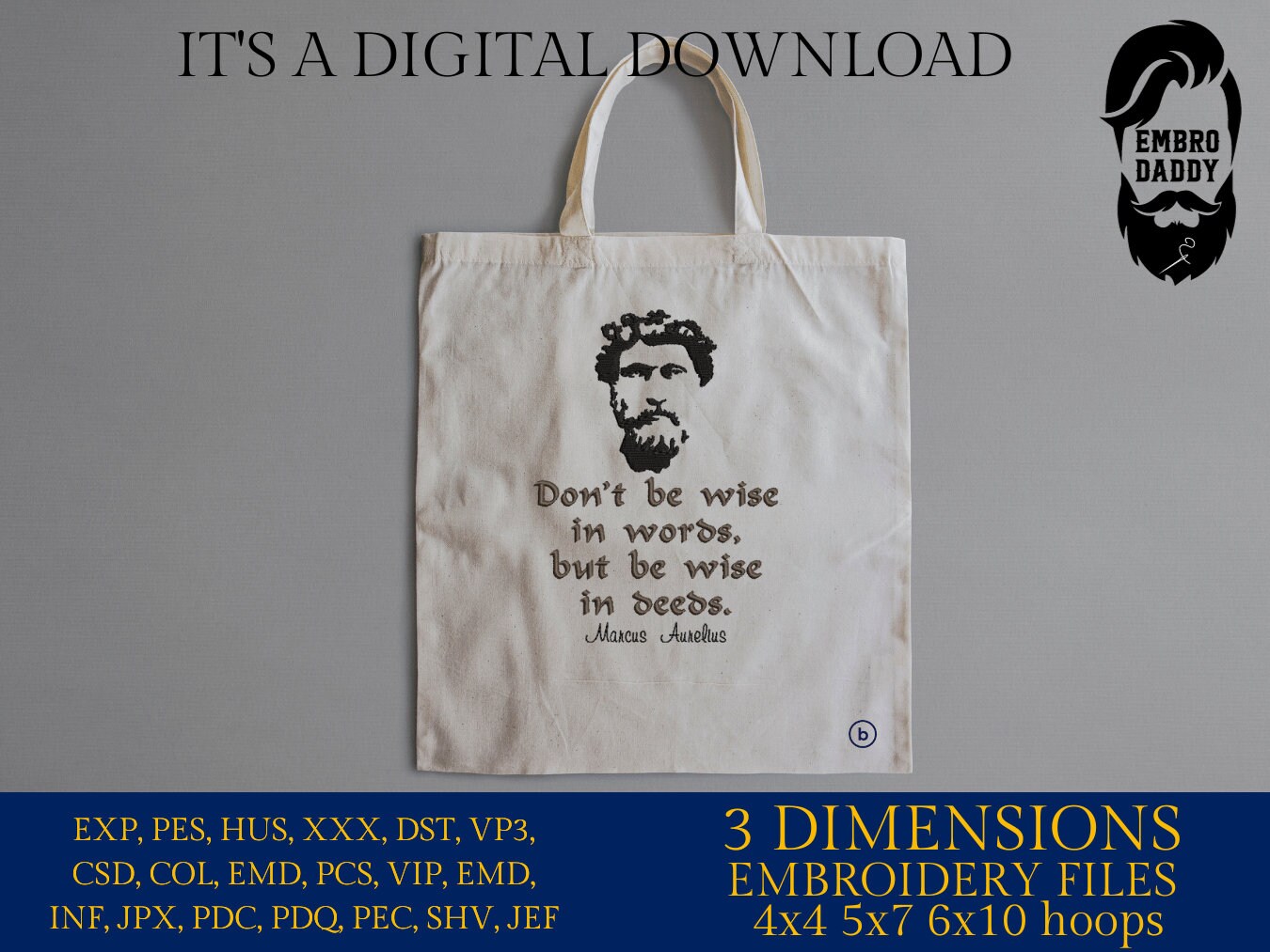 Machine Embroidery files, Marcus Aurelius, Philosophy, Quote, PES, DST, xxx, hus & more