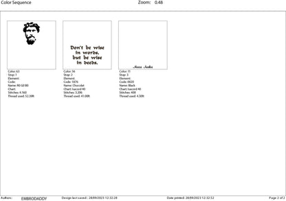 Machine Embroidery files, Marcus Aurelius, Philosophy, Quote, PES, DST, xxx, hus & more