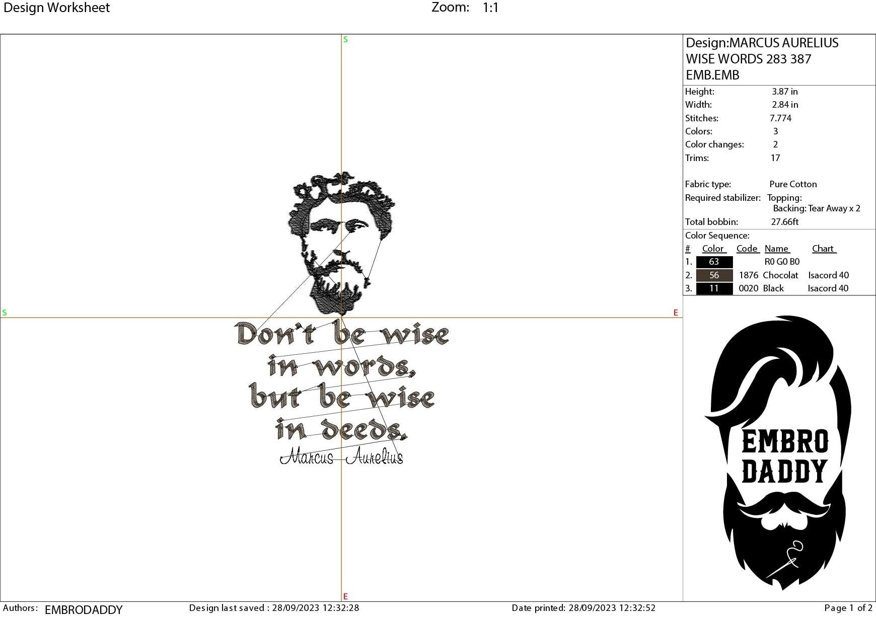 Machine Embroidery files, Marcus Aurelius, Philosophy, Quote, PES, DST, xxx, hus & more