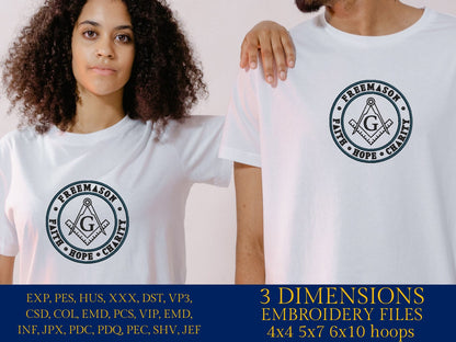 Machine Embroidery files, Freemason, faith, hope, charity PES, DST, xxx, hus & more