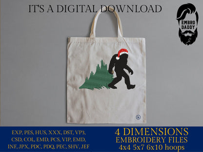 Machine Embroidery files, Bigfoot Santa Claus with Christmas tree, Bigfoot pes, Big Foot, Yeti, Sasquatch PES, xxx, hus & more