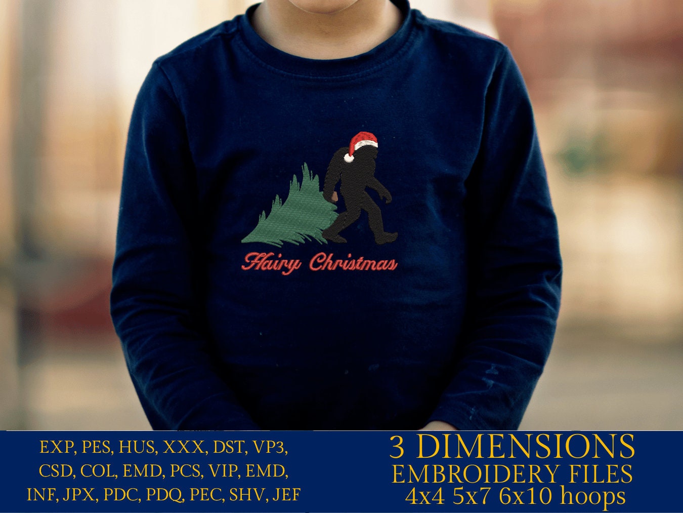 Machine Embroidery files, Hairy Christmas, Bigfoot Santa Claus with Christmas tree, Big Foot, Yeti, Sasquatch PES, xxx, hus & more