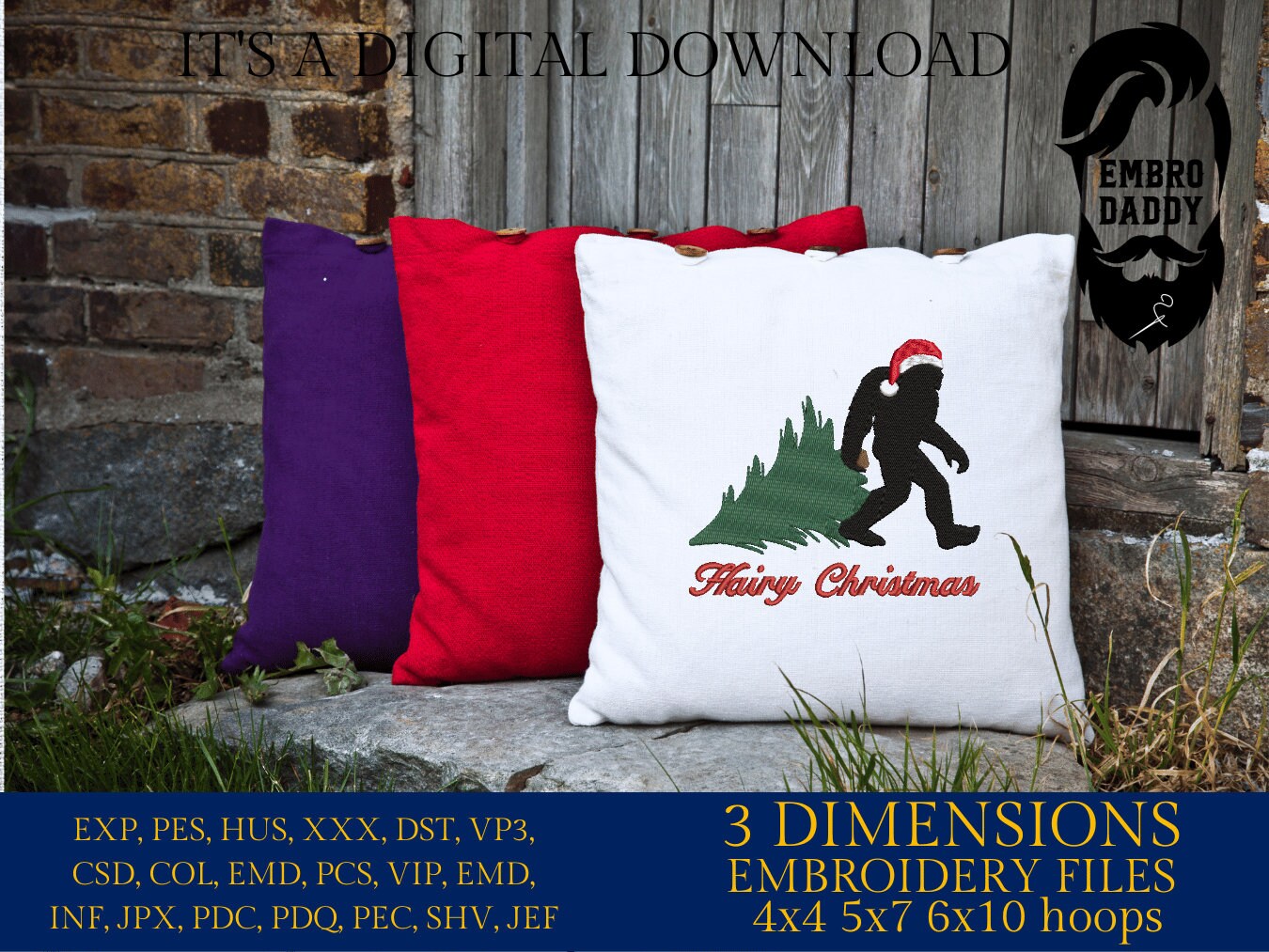 Machine Embroidery files, Hairy Christmas, Bigfoot Santa Claus with Christmas tree, Big Foot, Yeti, Sasquatch PES, xxx, hus & more